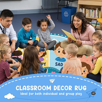 Wheel of Feelings and Emotions Round Rug, Educational Mental Health Rug for Classroom, Educational Animal Shape School Mat, Back to School Gift (Emotion 2)