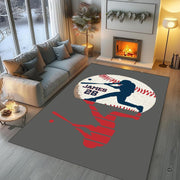 Baseball batter graphic rug positioned in front of an entertainment sofa setup. - thumbnail image 5 of 7