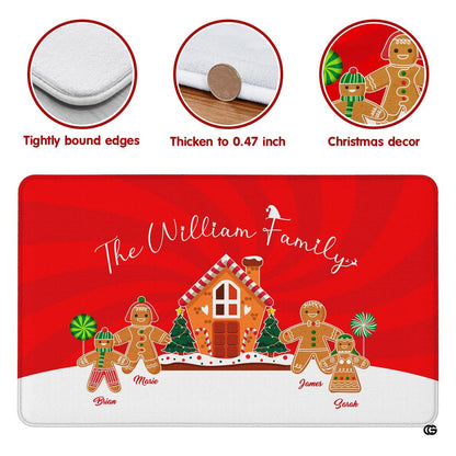 Feature diagram highlighting tightly bound edges and 0.47-inch thickness of gingerbread Christmas rug - thumbnail image 5 of 9