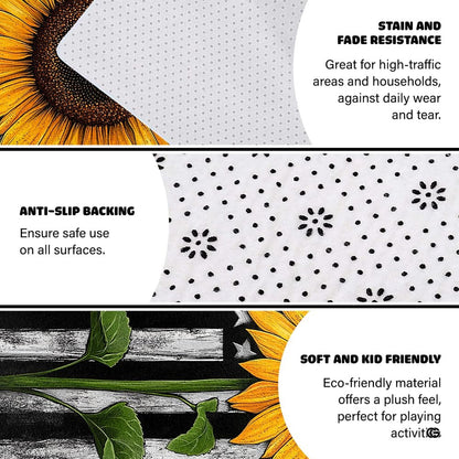 Rustic American flag sunflower floor rug displayed in cozy bedroom setting - thumbnail image 6 of 7