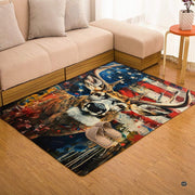 Patriotic deer area rug displayed beside living room couch and side table. - thumbnail image 7 of 7