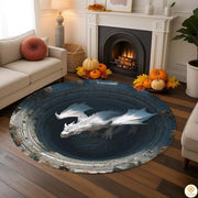 Custom Dragon Round Rug with 3D Illusion and Non-Slip Back