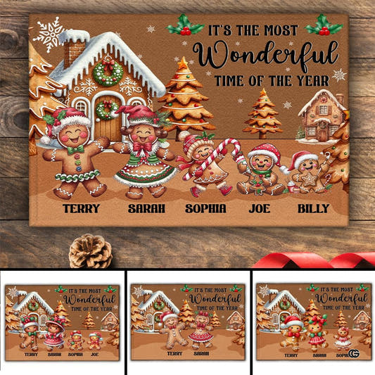 Christmas Doormat, Holidays Front Door Mat Personalized Family Name Non-Slip Rug (Christmas Gingerbread)