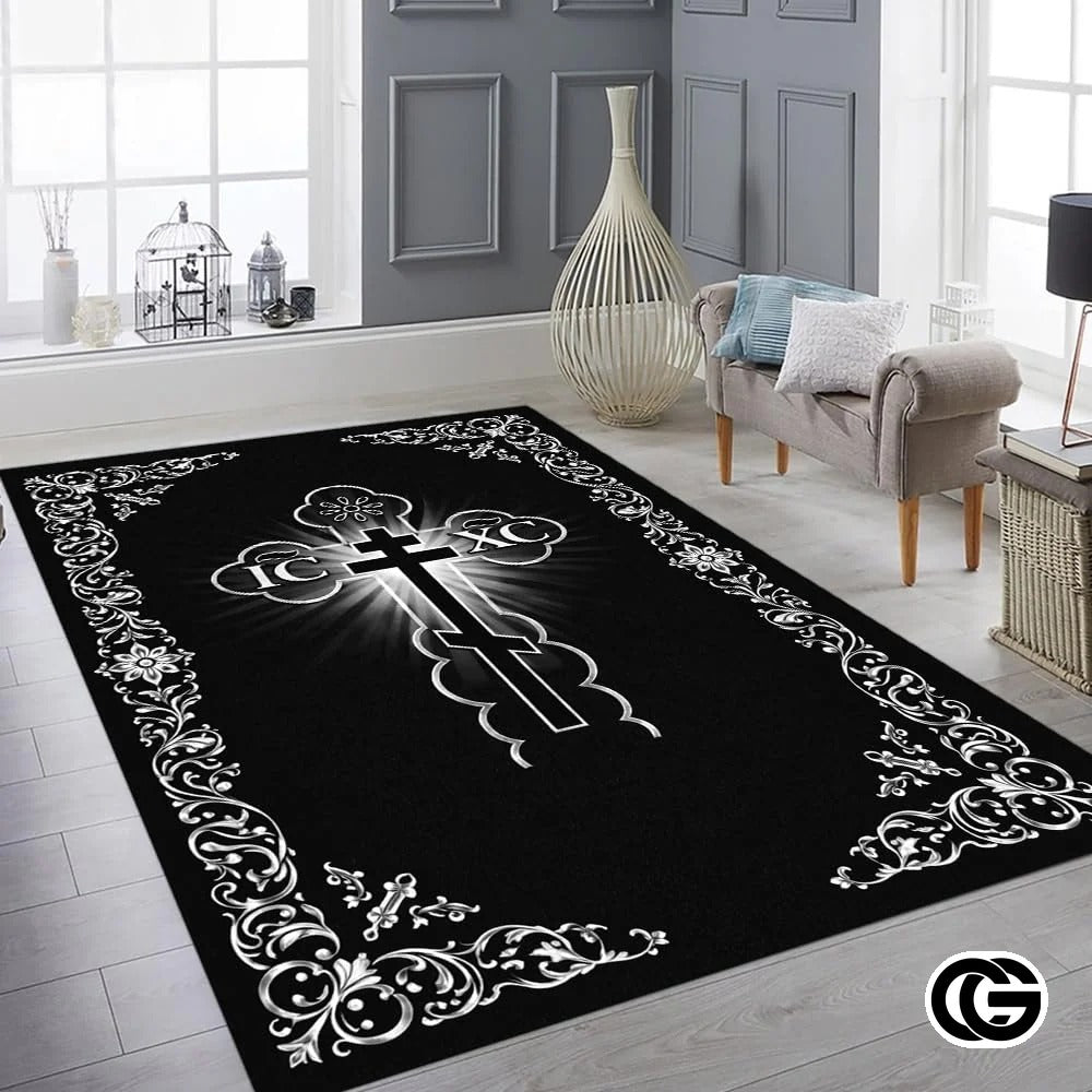 Personalized Orthodox Welcome Mat with Family Name and Cross