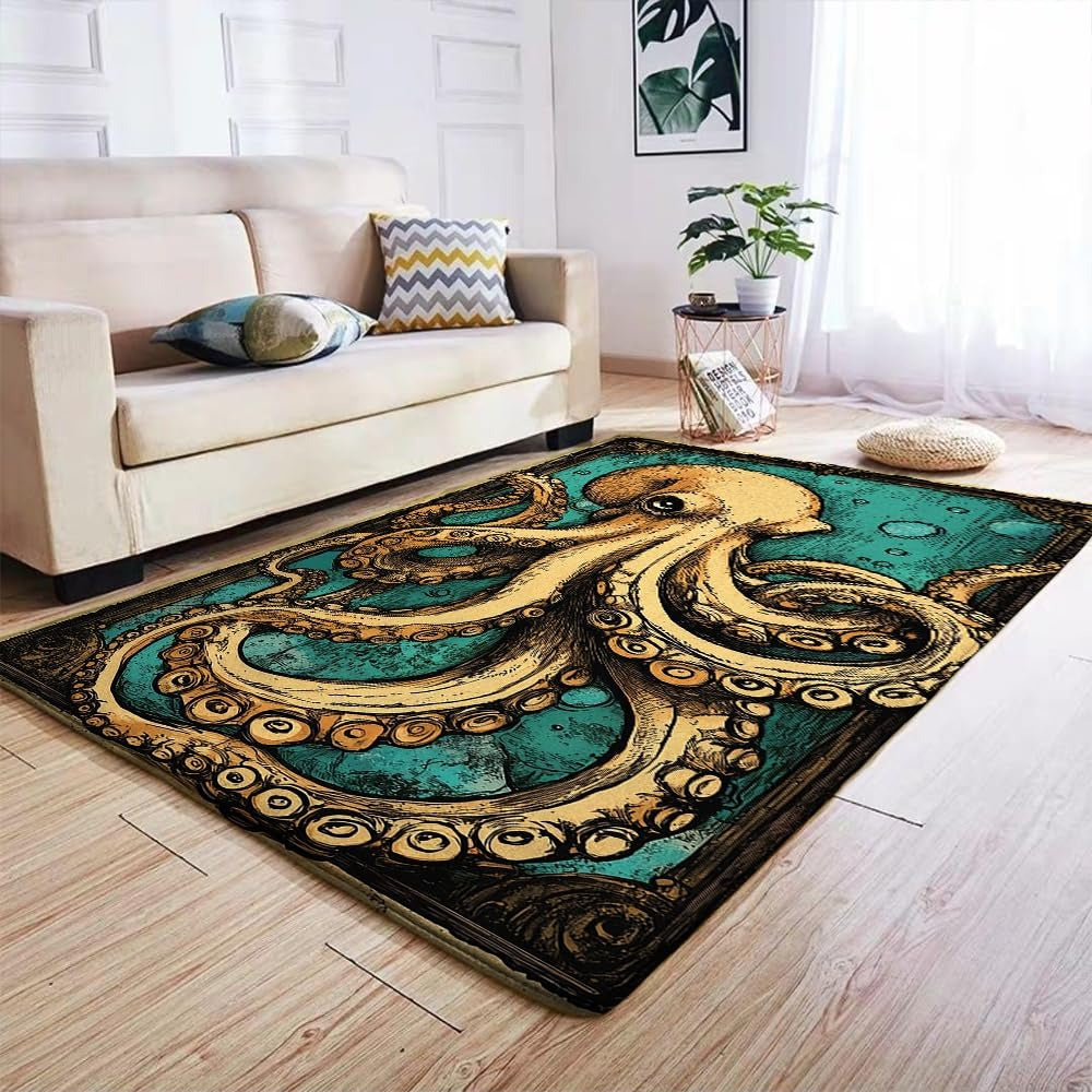 Custom Octopus Welcome Mat with Coastal Theme and Vintage Style