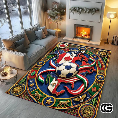 Personalized Soccer Welcome Mat with Custom Name and Trophy - D3