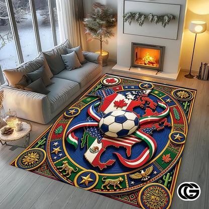 Personalized Soccer Welcome Mat with Custom Name and Trophy - D3