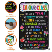 Detailed view of soft pile corner and colorful chalk affirmations on classroom rug. - thumbnail image 7 of 7