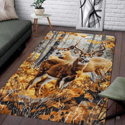Autumn whitetail buck and doe forest illustration rectangular area rug. - thumbnail image 1 of 7