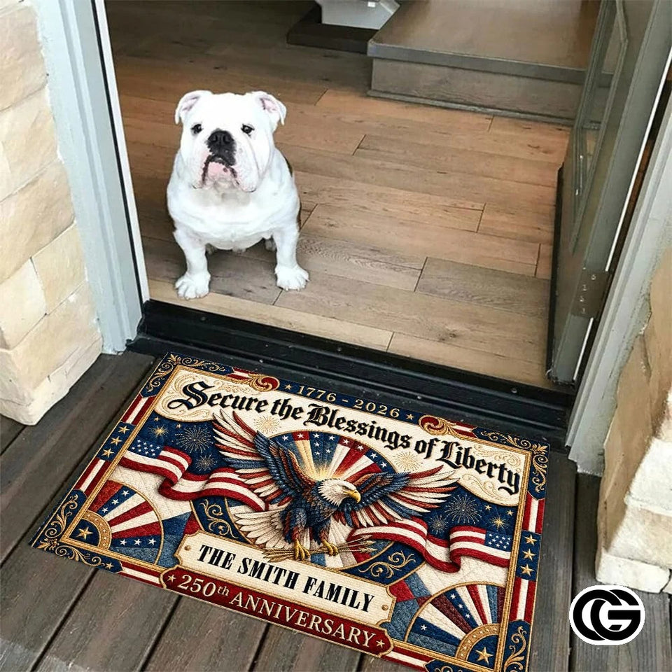 Custom Family Name Doormat with Patriotic Hunting Art