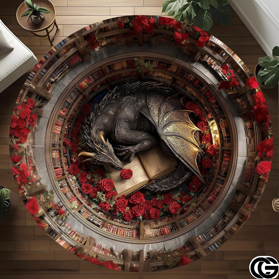 Personalized Dragon Welcome Mat with 3D Effect and Library Art