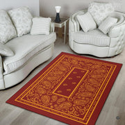 Non-slip rubber backing and bound edge stitching on maroon bandana floor rug - thumbnail image 4 of 9