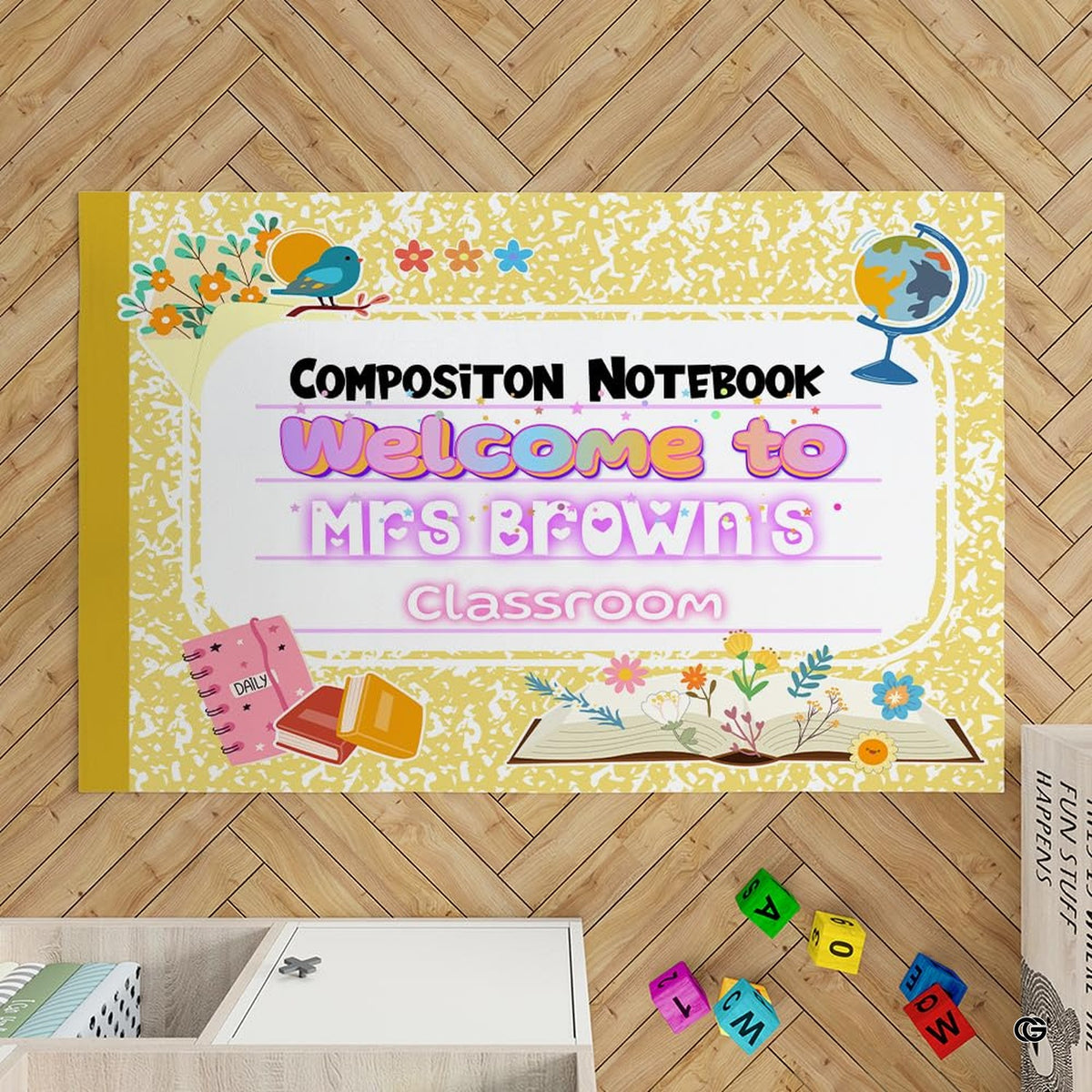 Closeup view of the soft microfiber surface and stationery print artwork - image 3 of 8