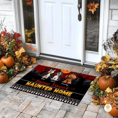 Custom Halloween Dog Doormat with Pumpkin and Bat Details - Style #3