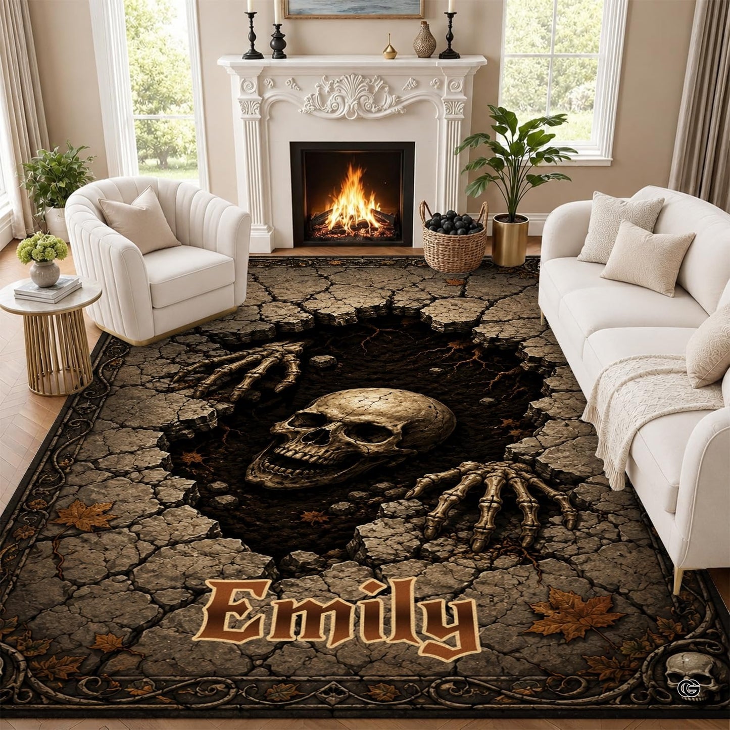 Personalized Witch Area Rug with Name - Custom Halloween Rug, Black Cat & Raven Floor Carpet, Spooky Gothic Home Decor, Non Slip Rugs (Style 9)