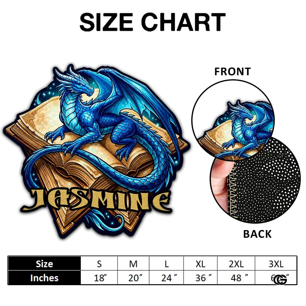 Custom Dragon Shaped Area Rug, Personalized Library Western Dragon Shaped Floor Mat Book Rug, Non-Slip Reading Room Carpet for Living Room, Bedroom, Dorm, Kids Room, Fans Lover (D2)