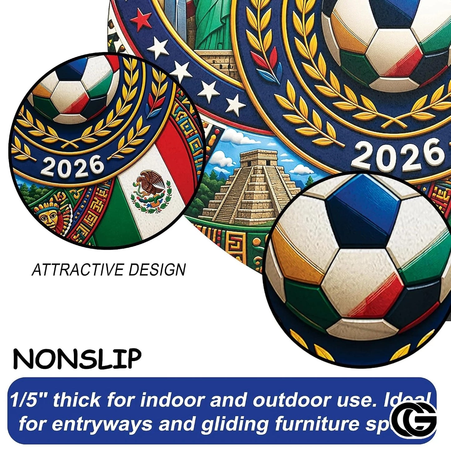 Custom Soccer 2026 Round Rug with Trophy and Flag Design