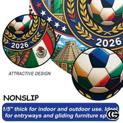 Custom Soccer 2026 Round Rug with Trophy and Flag Design