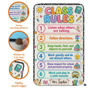 Detailed view of soft pile corner and colorful rule banners on classroom rug. - thumbnail image 7 of 7