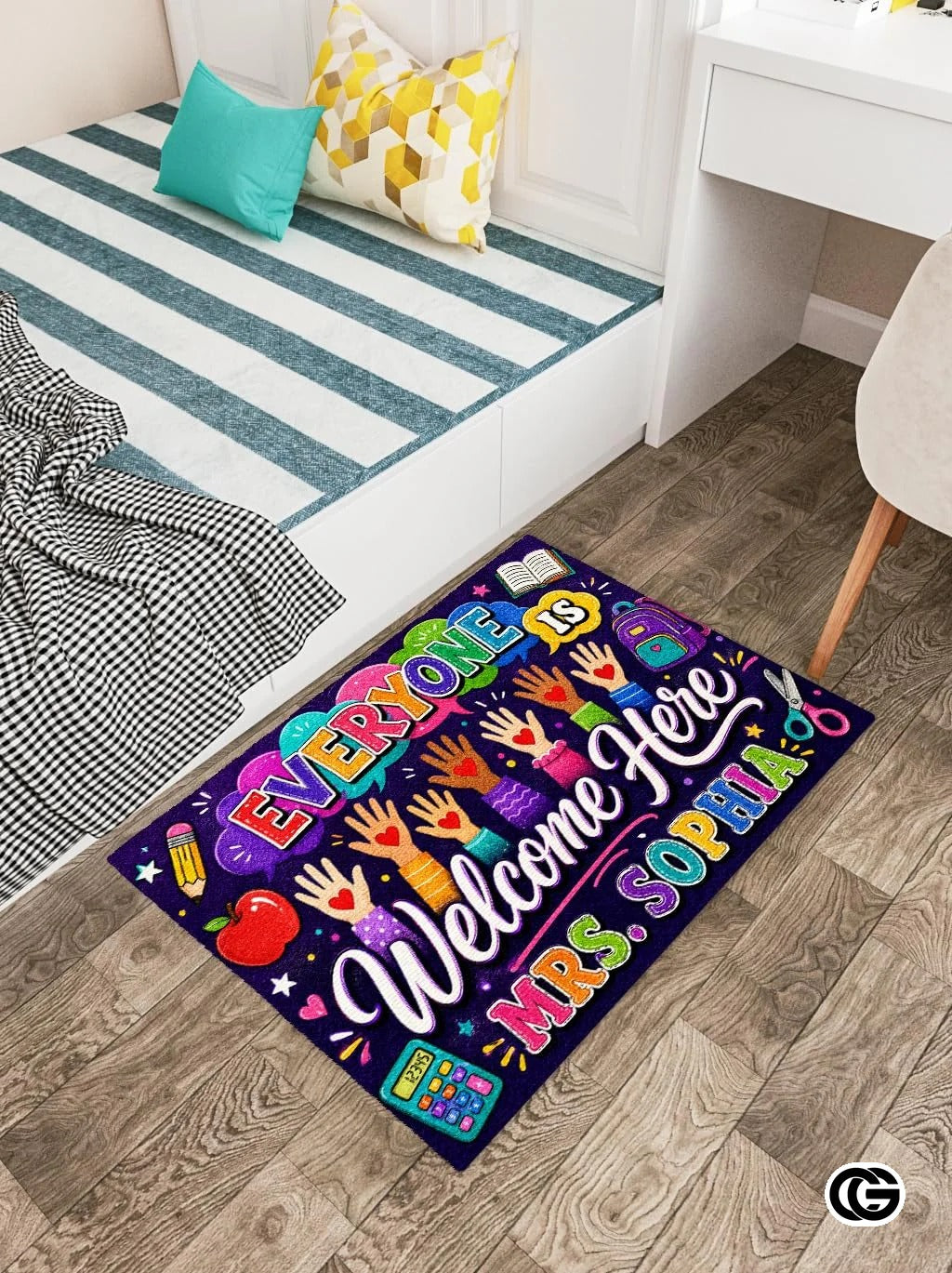 Personalized Welcome Doormat with Teacher Name and Notebook Style
