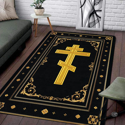 Personalized Orthodox Christian Area Rug, Custom Eastern Orthodox Russian Greek Byzantine Non-Slip Rug for Women Men, IC XC Nika Cross Mat for Living Room, Bedroom, Church Decor (D2)