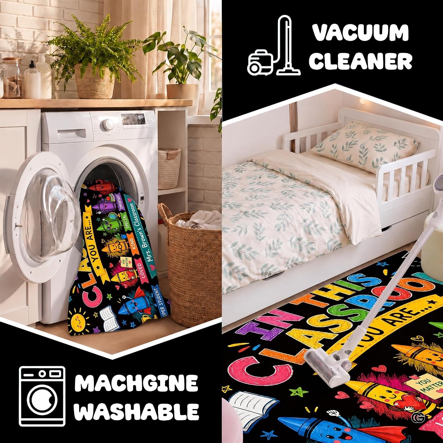 Personalized Teacher Classroom Rug, Custom Back to School Welcome Mat with Name, Kindergarten Preschool Elementary Decor, Composition Notebook Carpet (A13)