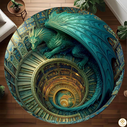 Personalized Dragon Welcome Mat with 3D Effect and Library Art