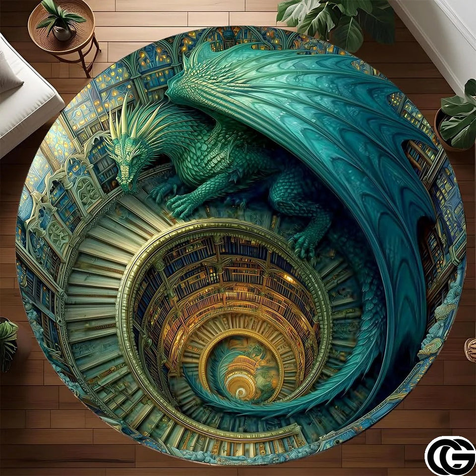 Personalized Dragon Welcome Mat with 3D Effect and Library Art