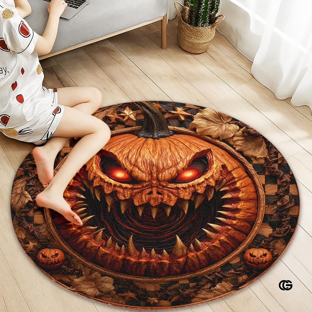 Custom Halloween 3D Effect Optical Illusion Spooky Round Rug (D1)