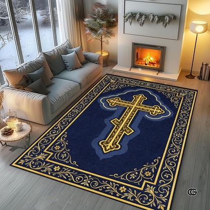 Personalized Orthodox Christian Area Rug, Custom Eastern Orthodox Russian Greek Byzantine Non-Slip Rug for Women Men, IC XC Nika Cross Mat for Living Room, Bedroom, Church Decor (D4)