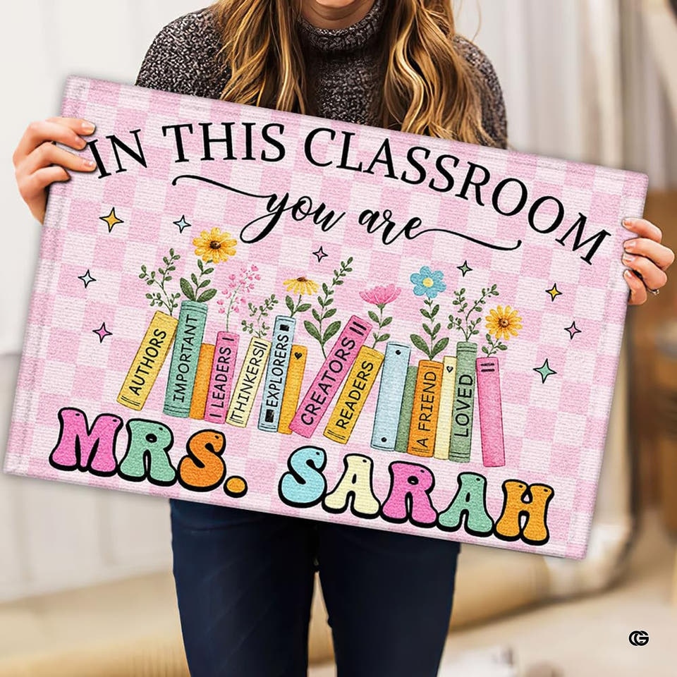 Personalized Teacher Welcome Door Mat with Name, Composition Notebook Style, Perfect Classroom Decor & Back to School Gift for Teachers (You are)