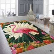 Bright modern sitting room featuring the vibrant flamingo floral art rug and decorative vases - thumbnail image 6 of 8