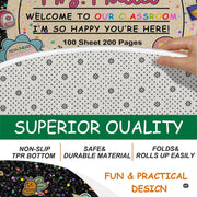 Top-down display of round educational rug artwork featuring pastel frame and confetti speckles. - thumbnail image 4 of 7
