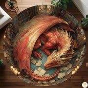 Personalized Dragon Round Rug with 3D Illusion and Low Pile