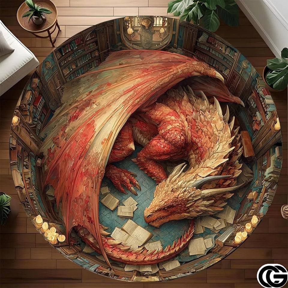 Personalized Dragon Round Rug with 3D Illusion and Low Pile