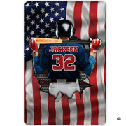Angle shot showing patriotic graphic layout and vibrant printed details of the baseball rug. - thumbnail image 8 of 8