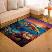 Panoramic underwater sea turtle rug design displaying tropical marine life and vivid ocean backdrop. - thumbnail image 7 of 7