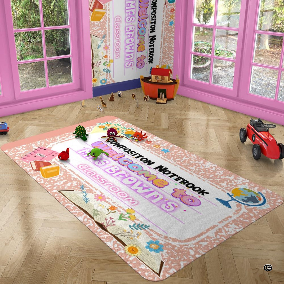 Closeup view of the soft microfiber surface and stationery print artwork - image 3 of 8