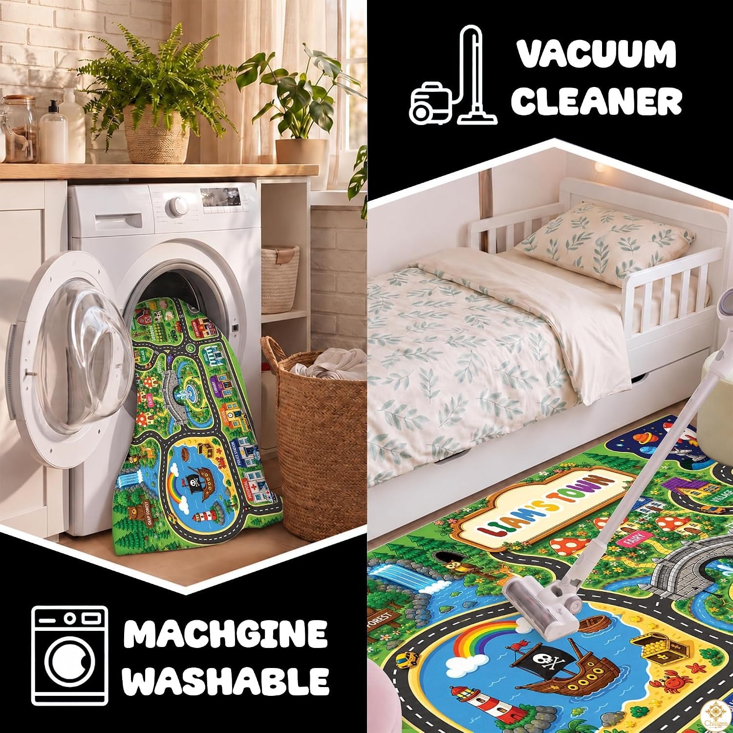 Custom Road Map Area Rug with Personalized City Street and Car Play Mat