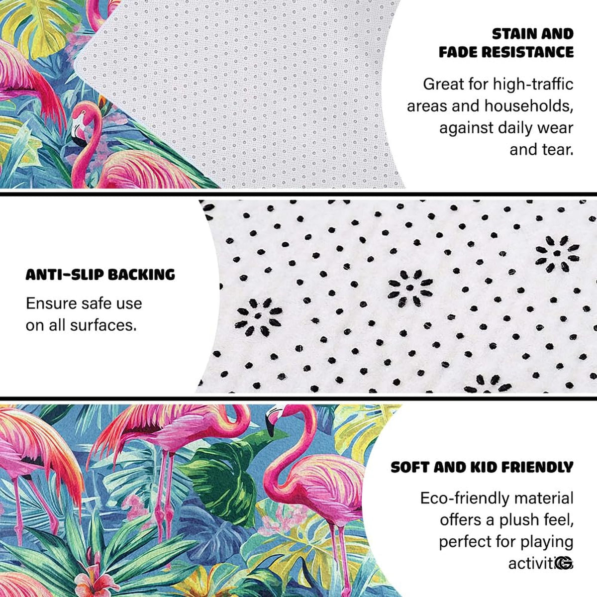 Soft low-pile microfiber surface texture on tropical flamingo botanical area rug - image 3 of 7