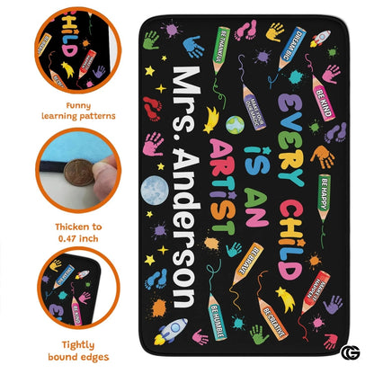 Custom Handprints Welcome Mat with Colorful Design and Text - Artist-02