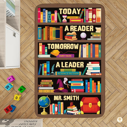 Custom Classroom Welcome Mat with Library and Bookshelf Detail