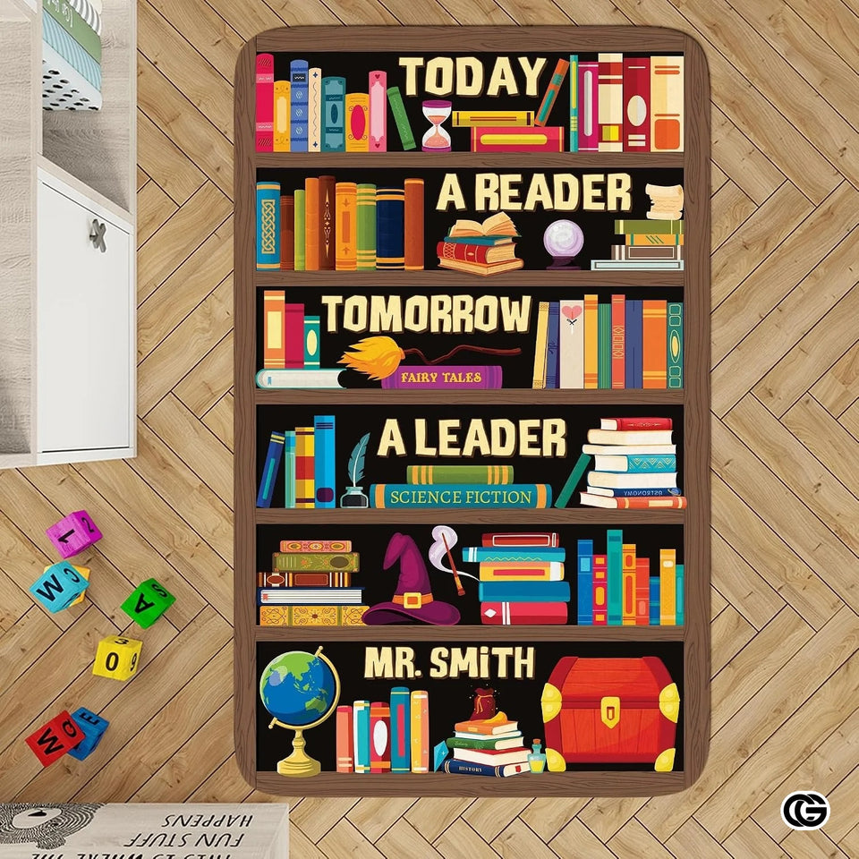 Custom Classroom Welcome Mat with Library and Bookshelf Detail