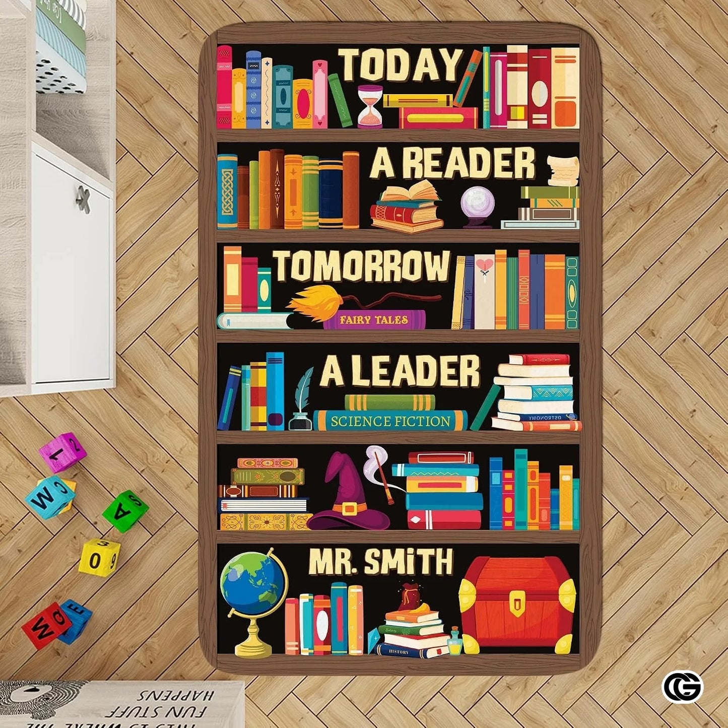 Custom Bookshelf Rug for Classroom and Reading Nook