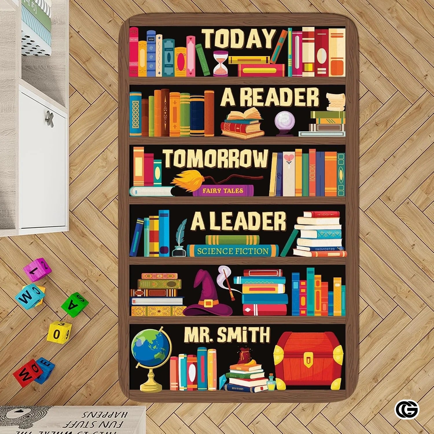 Custom Bookshelf Rug for Classroom and Reading Nook