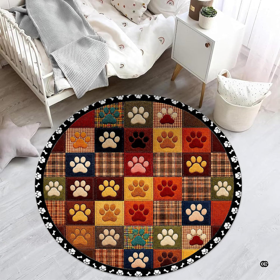 Custom Dog Paw Round Rug Patchwork Area Rug for Pet Lovers (1, A1)