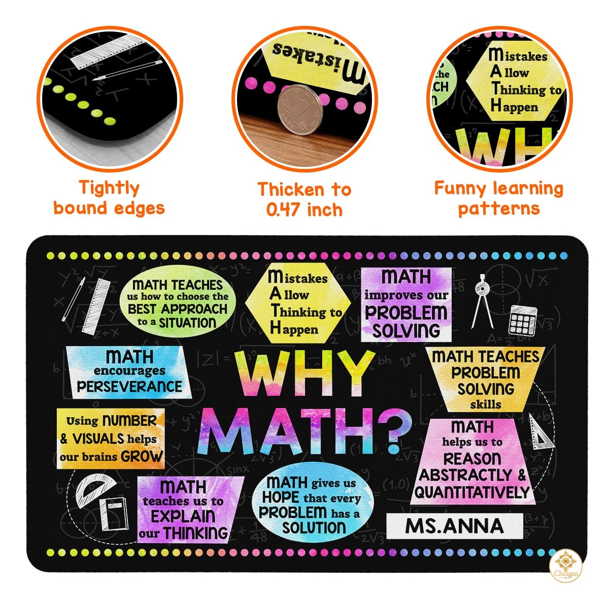 Custom Math Education Welcome Mat for Classroom and School - Math D3 / 3' x 5' (Rectangular)
