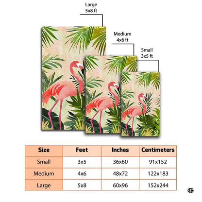 Non-slip rubber backing and bound edge stitching on flamingo botanical floor rug - thumbnail image 4 of 7