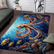 Golden coral reef sea octopus illustration rectangular area rug. - thumbnail image 1 of 7