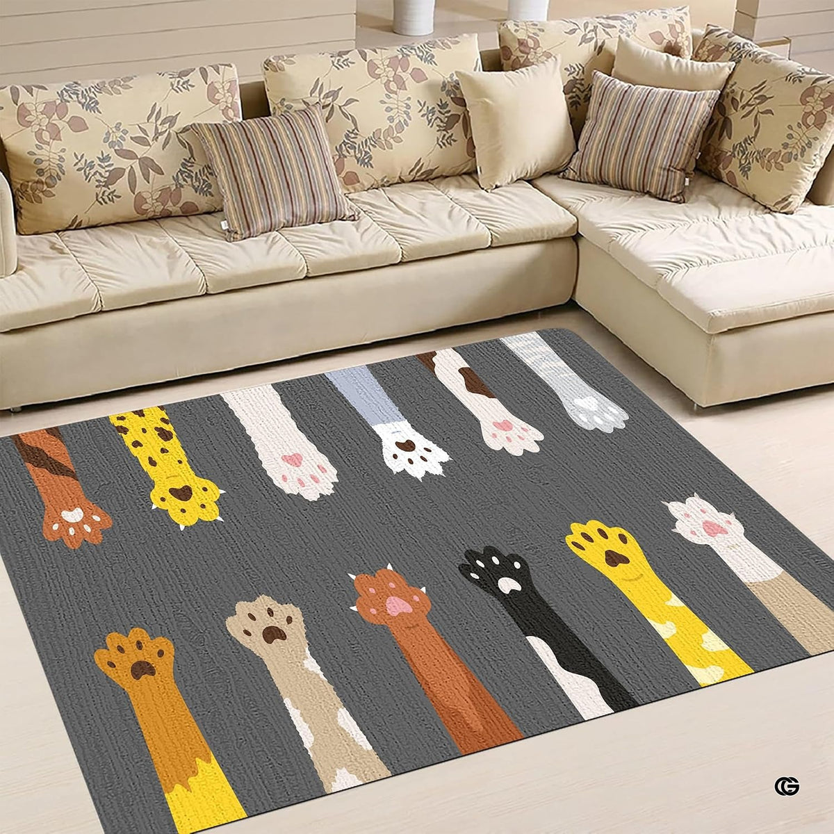 Charming cats paw area rug styled on light flooring beside contemporary home decor. - image 4 of 5